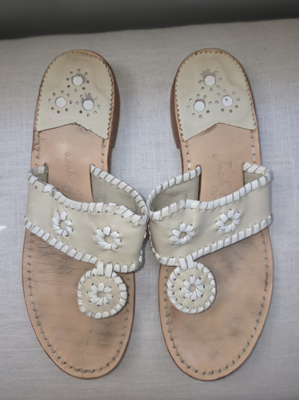 Jack Rogers Ivory Leather Navajo Slide Sandals